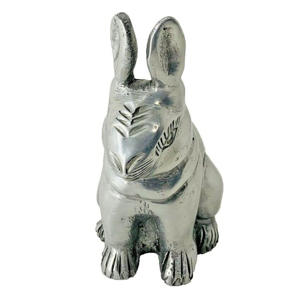 Vintage Pewter Bunny Rabbit Figurine Easter Silver Tone Heavy 4" tall - Picture 3 of 16